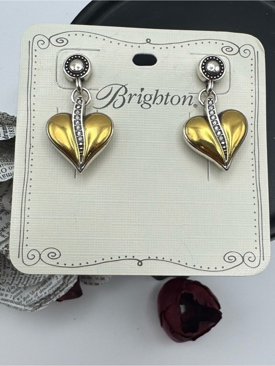 Brighton Jewelry - Brighton Gold Heart Drop Earrings with Crystal Accent